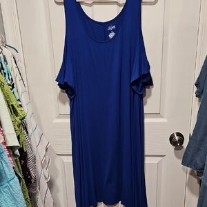 City Streets Royal Blue Cold-Shoulder Midi Dress